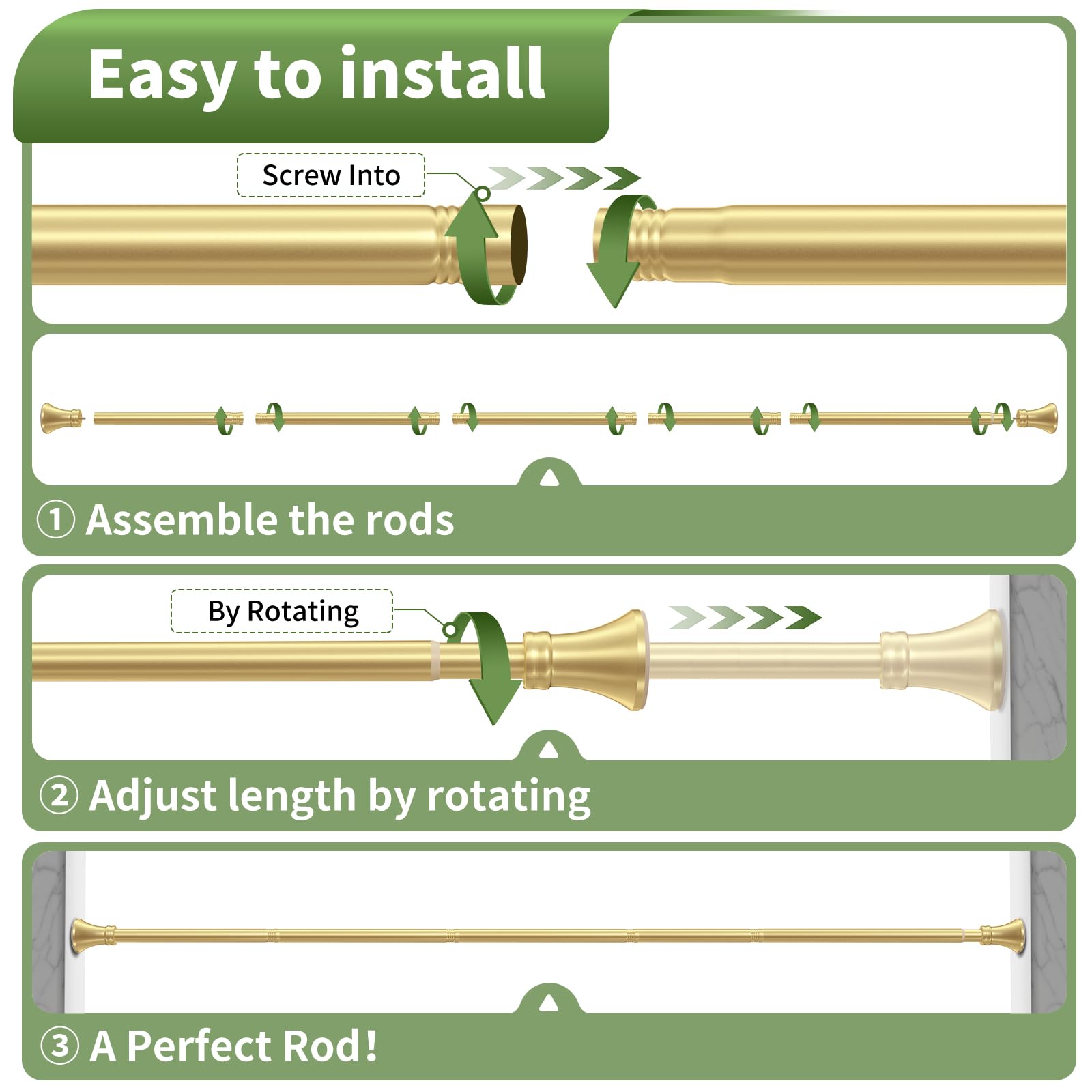 YNL Gold Shower Rod bathroom-use versatility for showers, windows, and bedrooms.