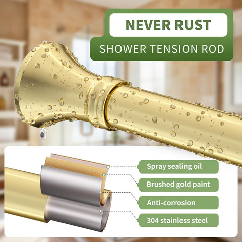 YNL Gold Shower Rod length-adjustment highlights customizable fit from 36 to 84 inches.