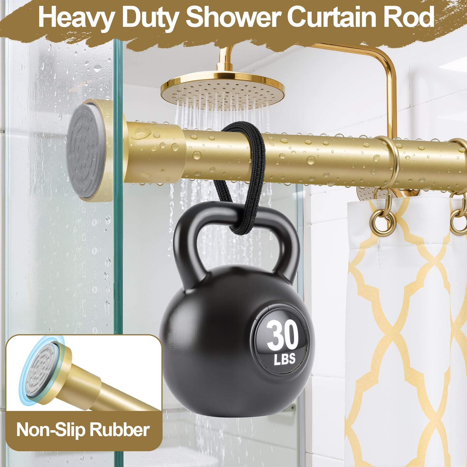 YNL Gold Shower Curtain Rod has non-slip end caps for daily stability.