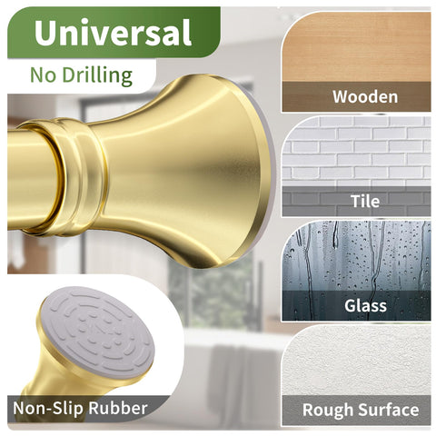 YNL Gold Shower Rod non-slip pads keep curtains steady in wet bathrooms.