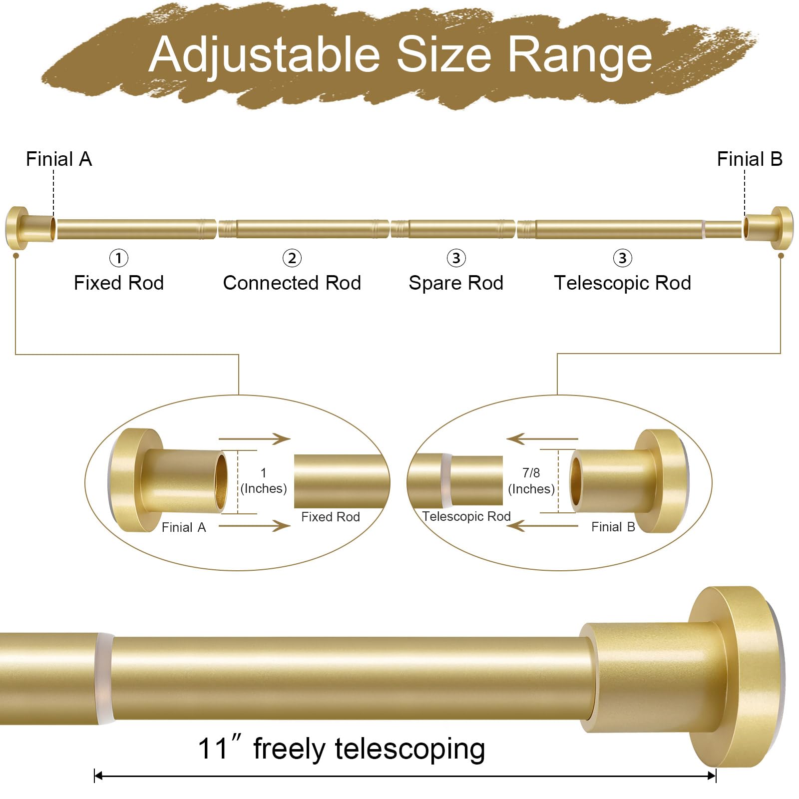 YNL Gold Shower Curtain Rod includes simple setup instructions.
