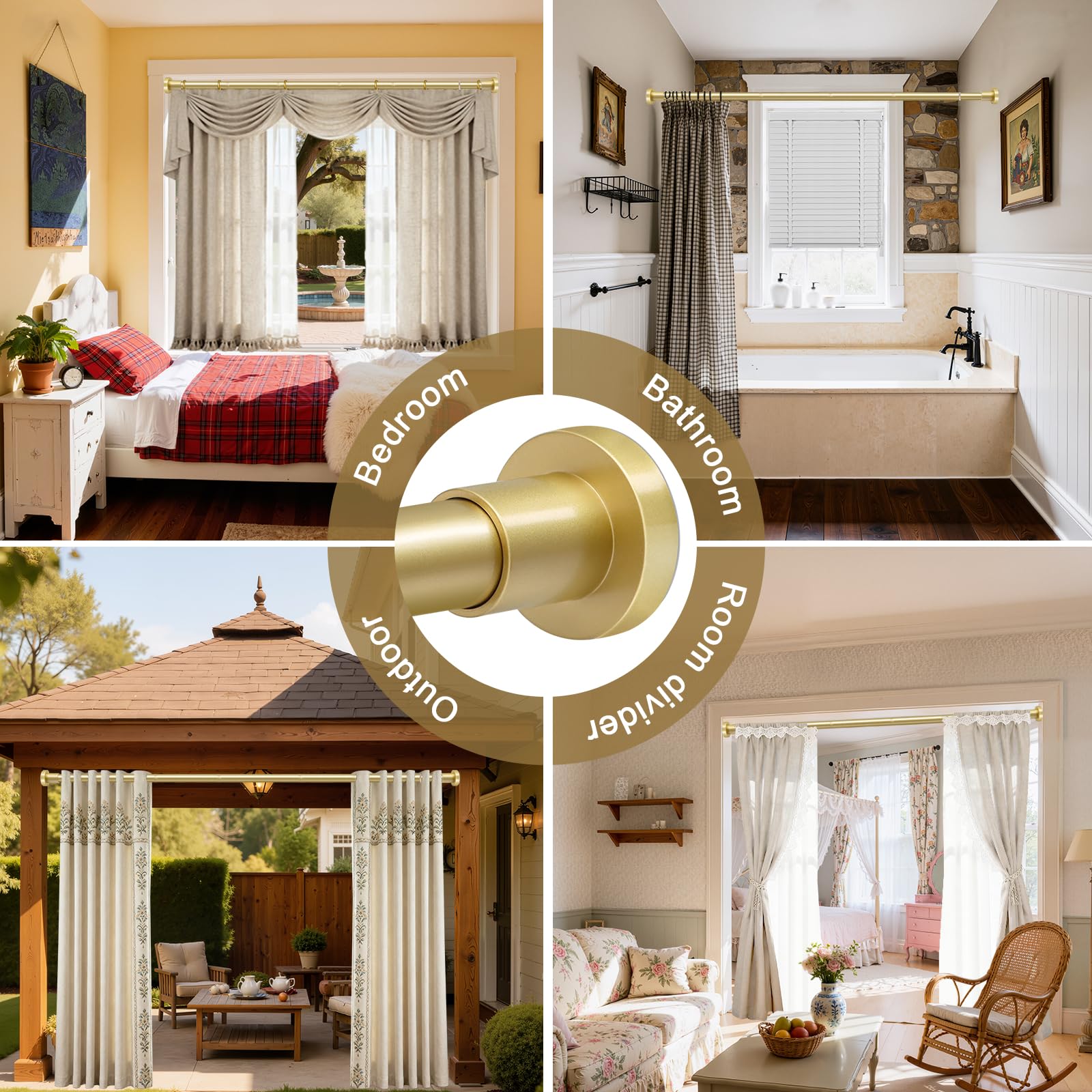 YNL Gold Shower Curtain Rod is rustproof stainless steel for humid bathrooms.