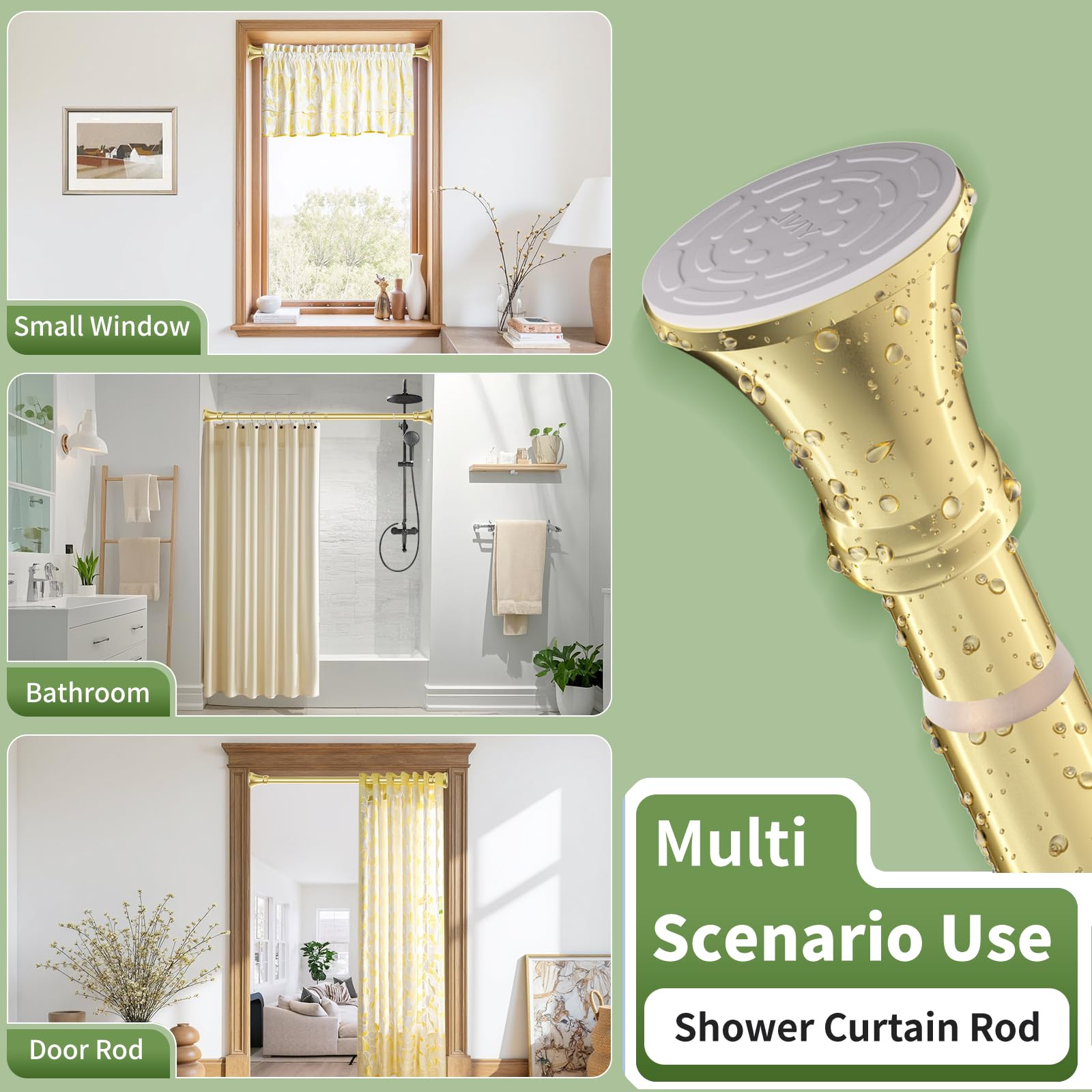 YNL Gold Shower Rod splicing-structure ensures seamless, wall-friendly installation.
