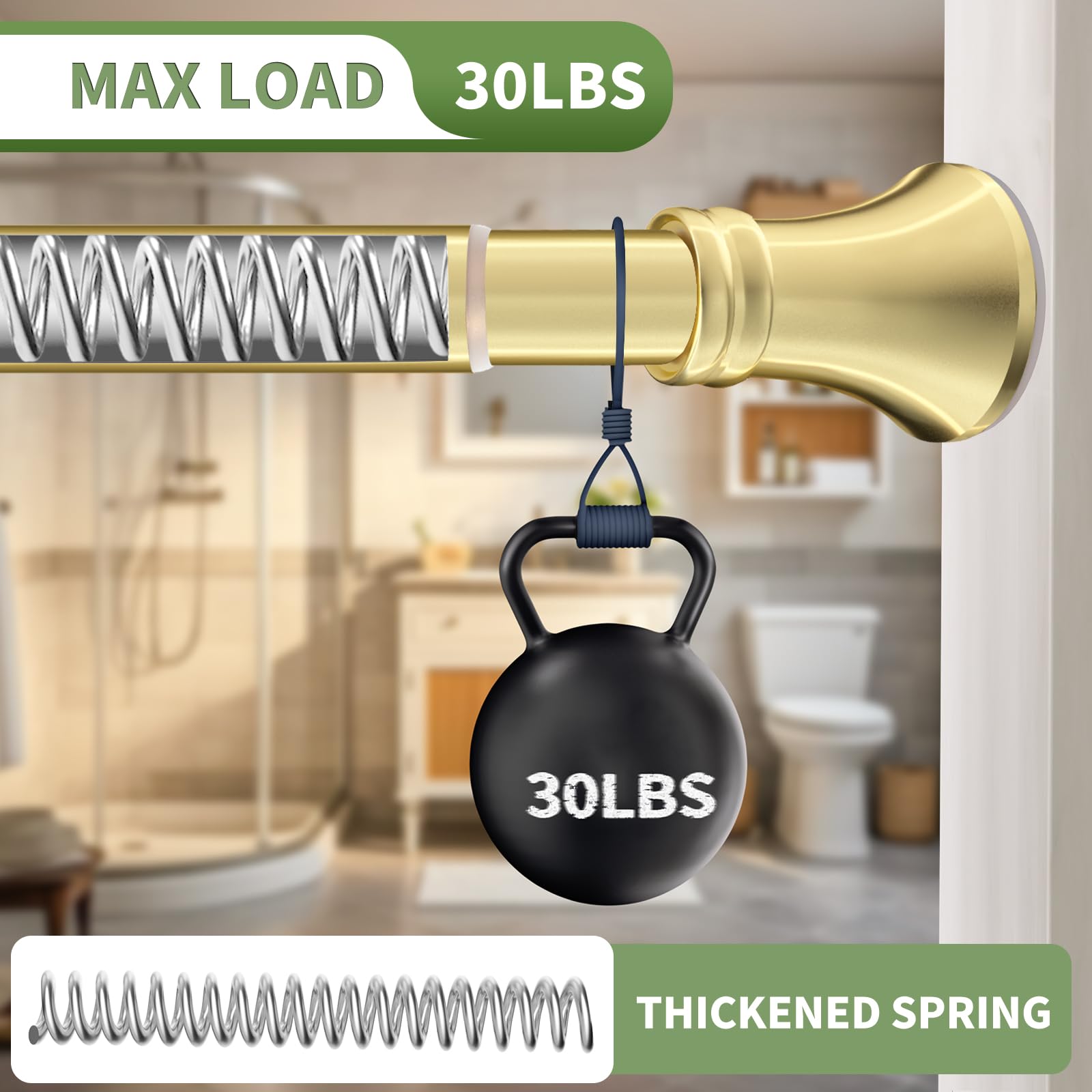 YNL Gold Shower Rod stainless steel emphasizes rust-proof durability in humid spaces.