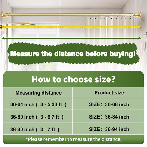 YNL Gold Shower Rod wall-application supports mounting on tile, glass, or wood.