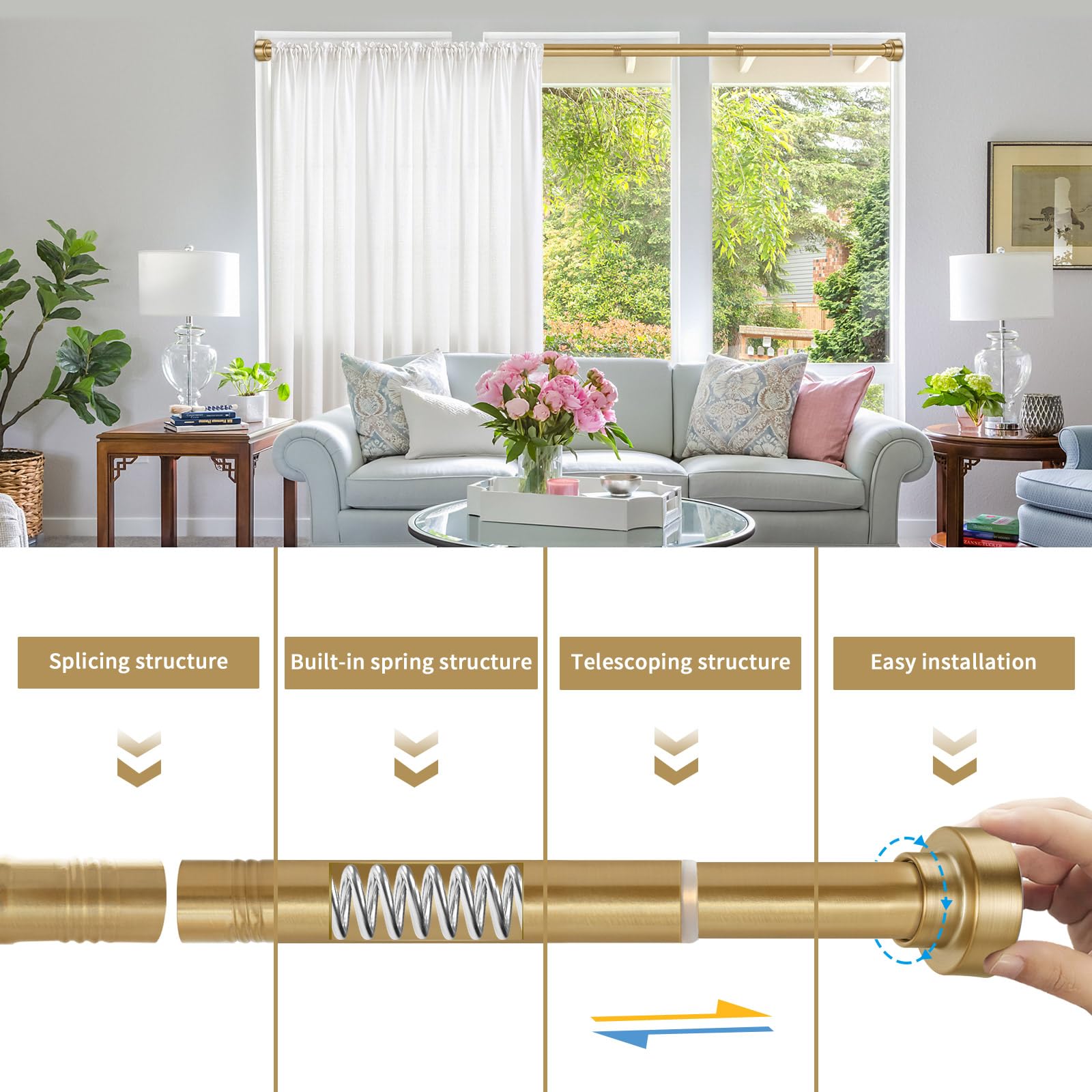YNL adjustable tension rod supports up to 30 lbs securely