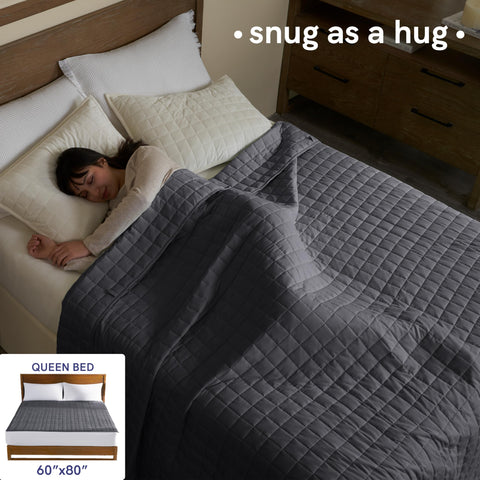 YnM weighted blanket showing 2x2-inch compartments for even weight distribution