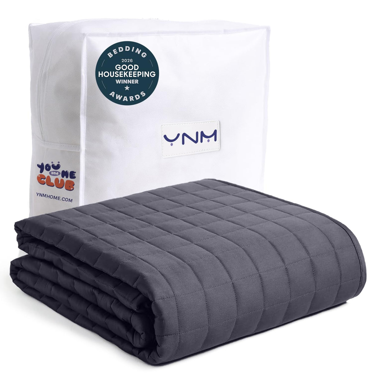 YnM weighted blanket on a 60x80 queen bed offering all-season comfort