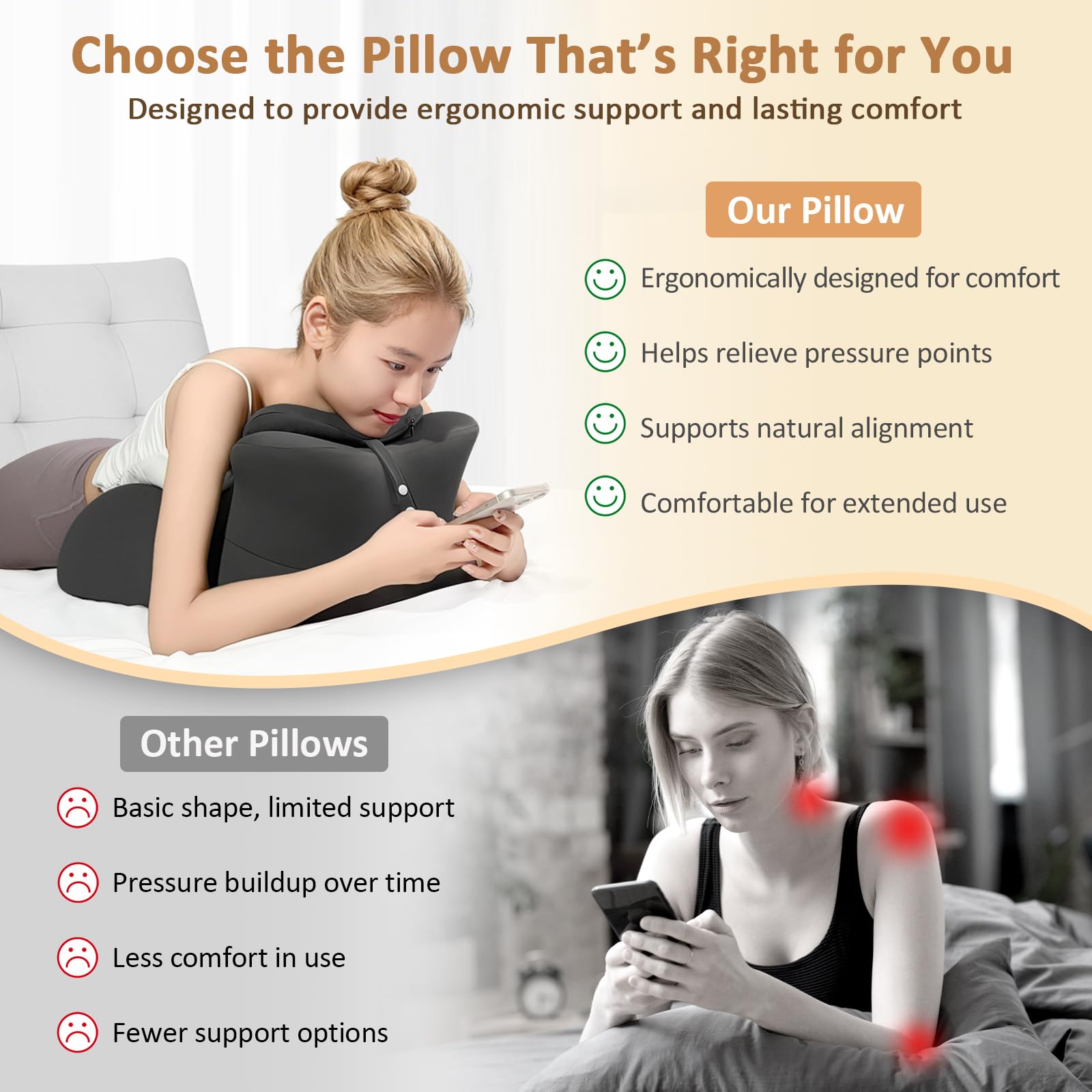 YNOXXTYB Wedge Pillow with memory foam delivers firm, long-lasting back support while reading.