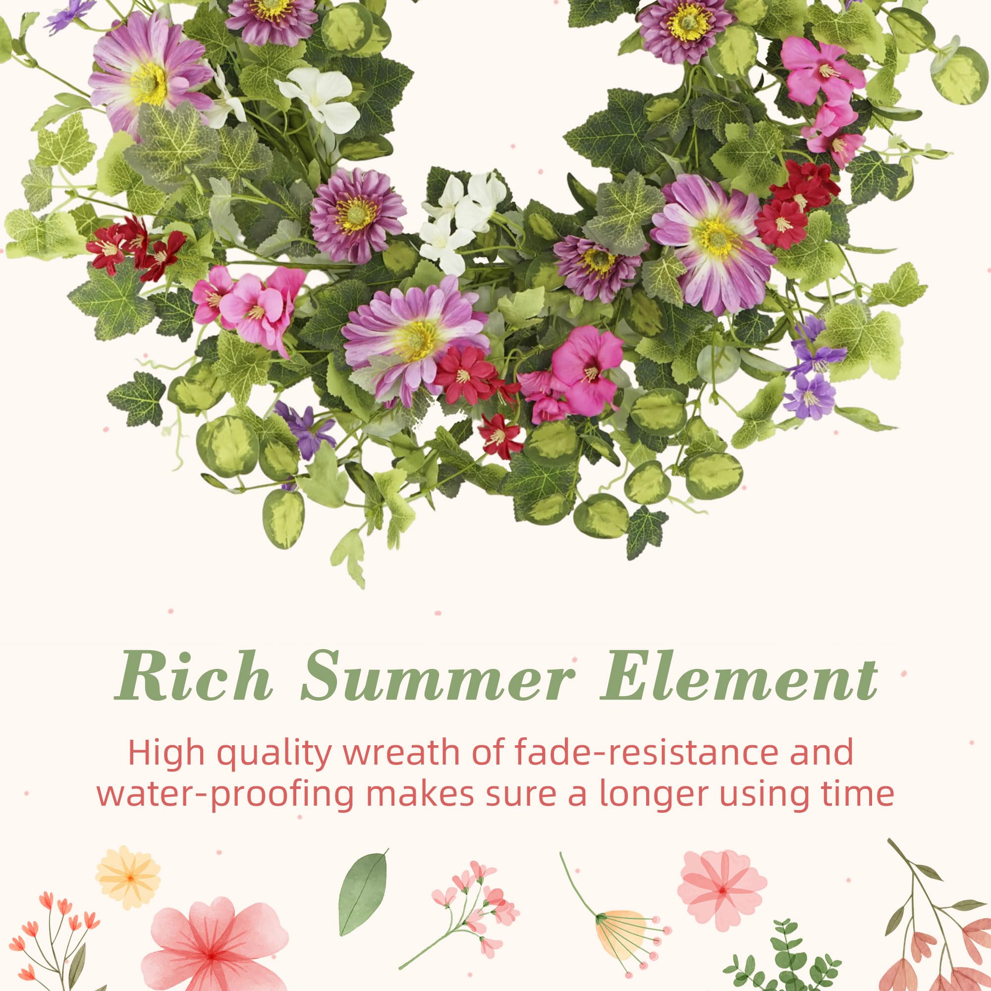YNYLCHMX spring-summer wreath brings fresh color to living spaces.