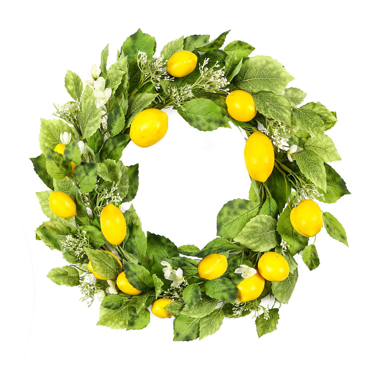 YNYLCHMX 18-inch lemon and eucalyptus wreath on front door adds year-round charm.