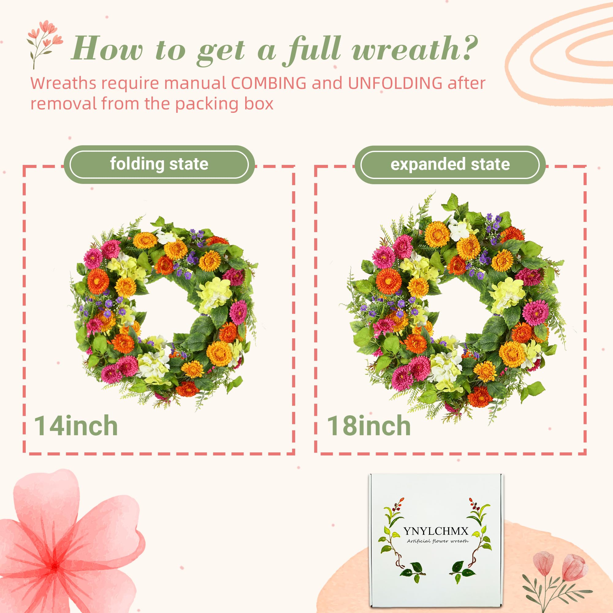YNYLCHMX artificial floral wreath closeup with silk petals and a sturdy frame