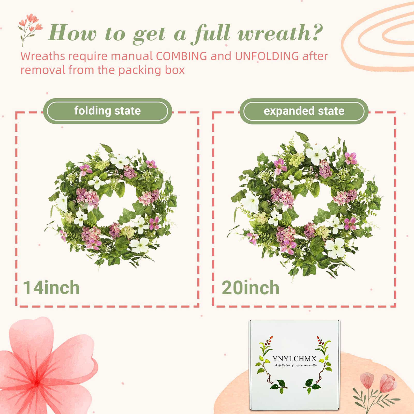 YNYLCHMX artificial floral wreath showcases silk flowers for durable seasonal styling.