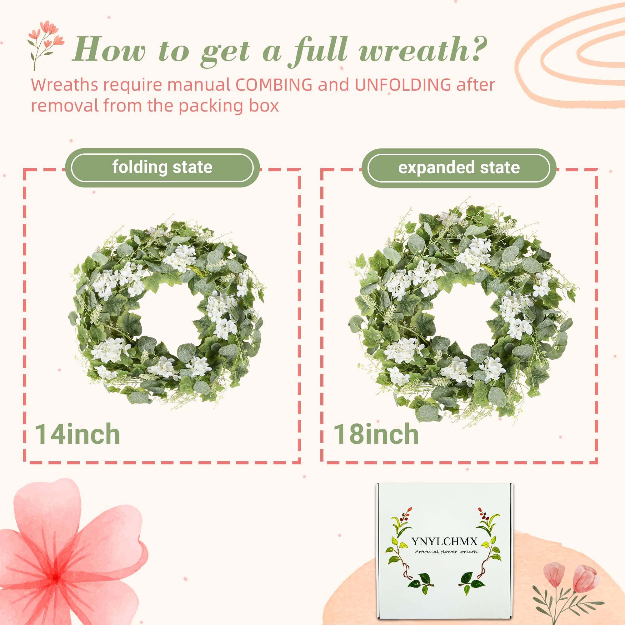 YNYLCHMX green eucalyptus leaves wreath adds lush texture to doors, windows, or walls.
