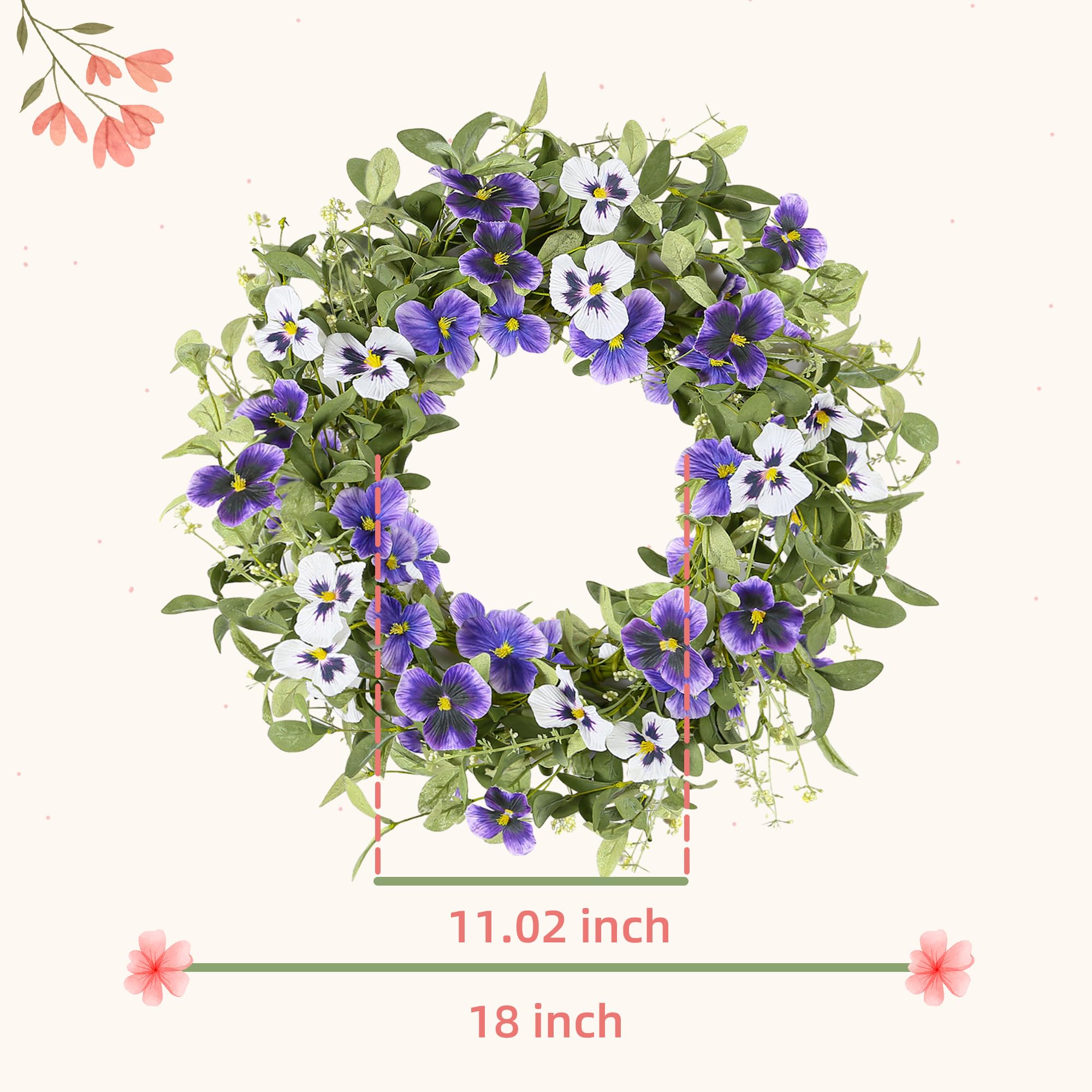 YNYLCHMX wreath close-up showing lifelike purple pansies.