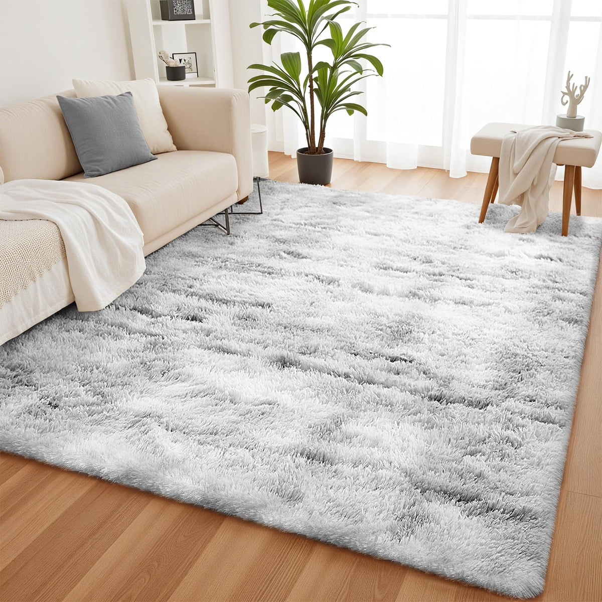 YOBATH fluffy shag 5x7 living-room rug with plush velvet surface for cozy spaces.