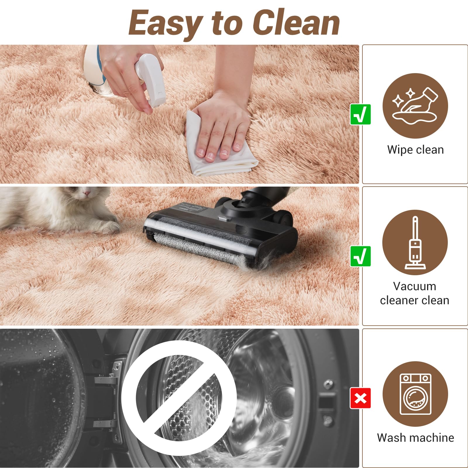 YOBATH rug easy to clean with spot cleaning and vacuuming