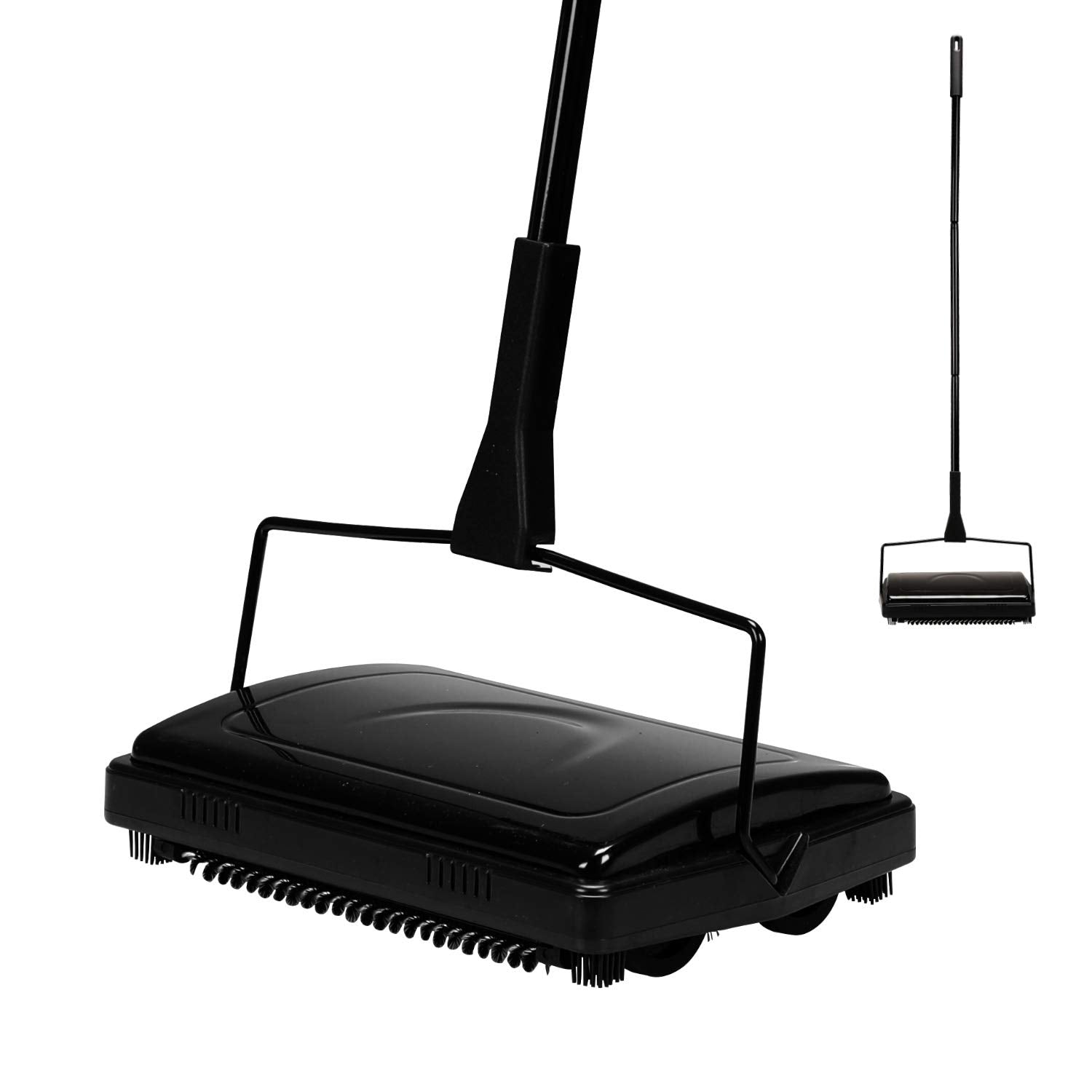 Yocada carpet sweeper on rug removes pet hair quickly