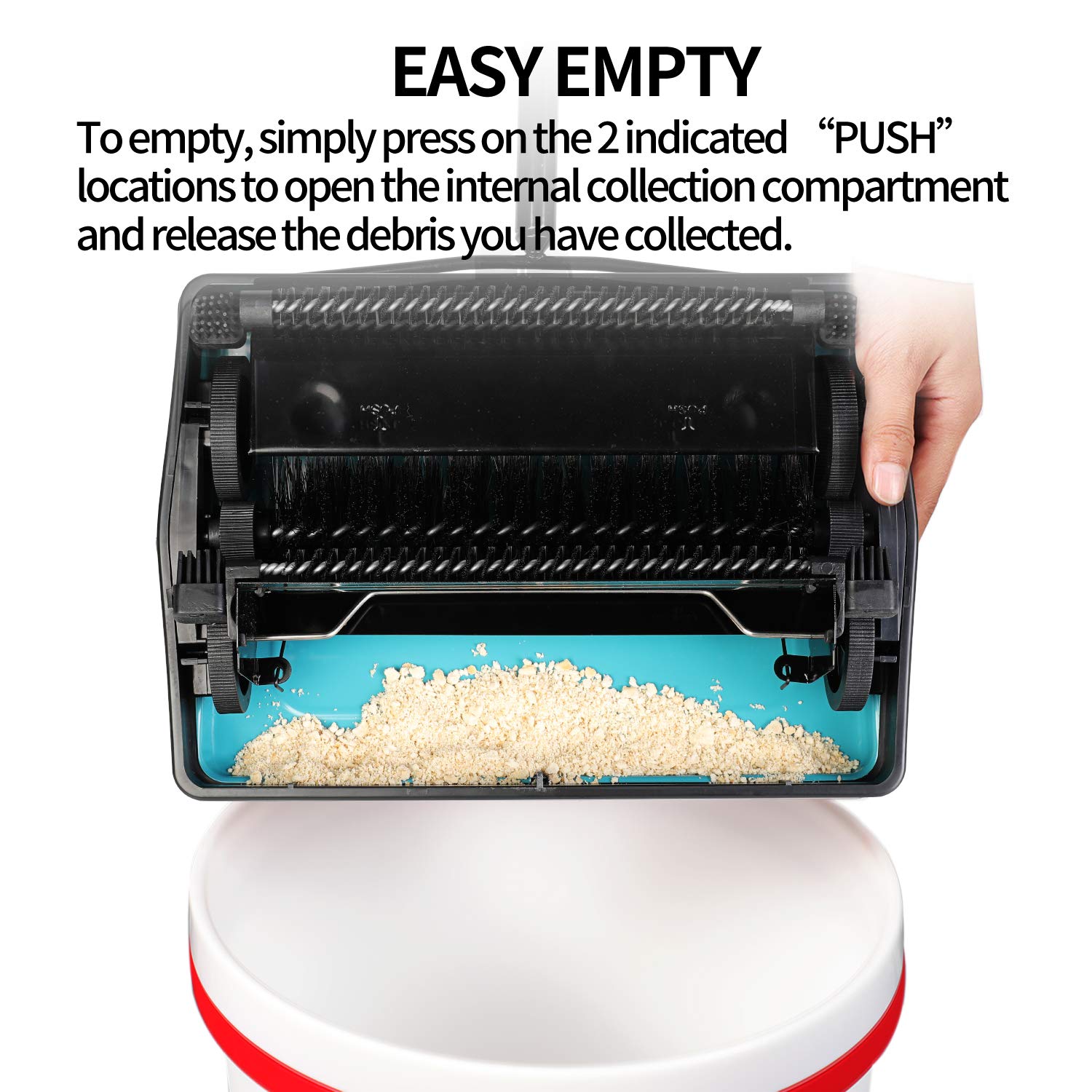 Yocada carpet sweeper brush action aids efficient pickup on carpets.