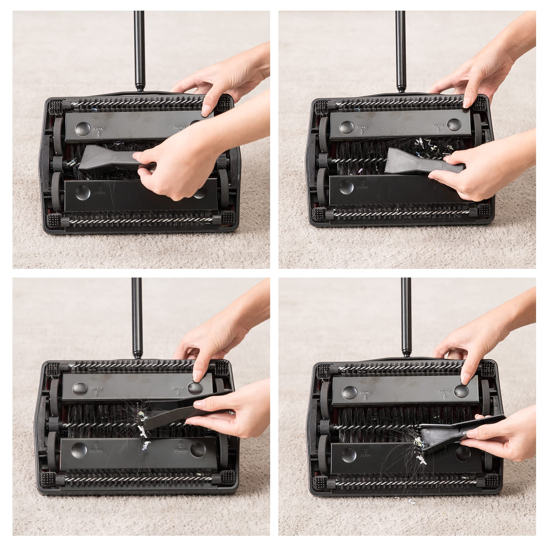 Yocada carpet sweeper brush action lifting lint and dust