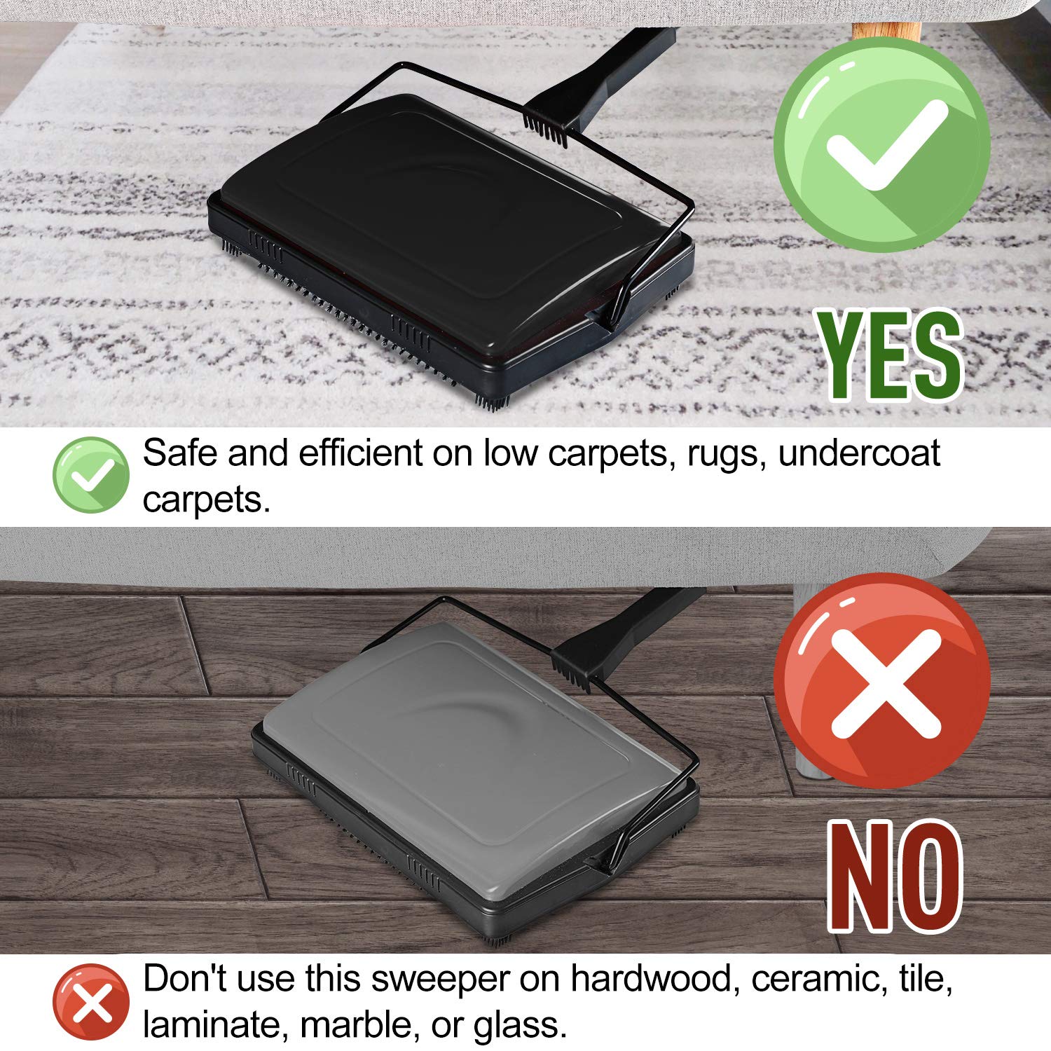 Yocada carpet sweeper captures crumbs and dust smoothly