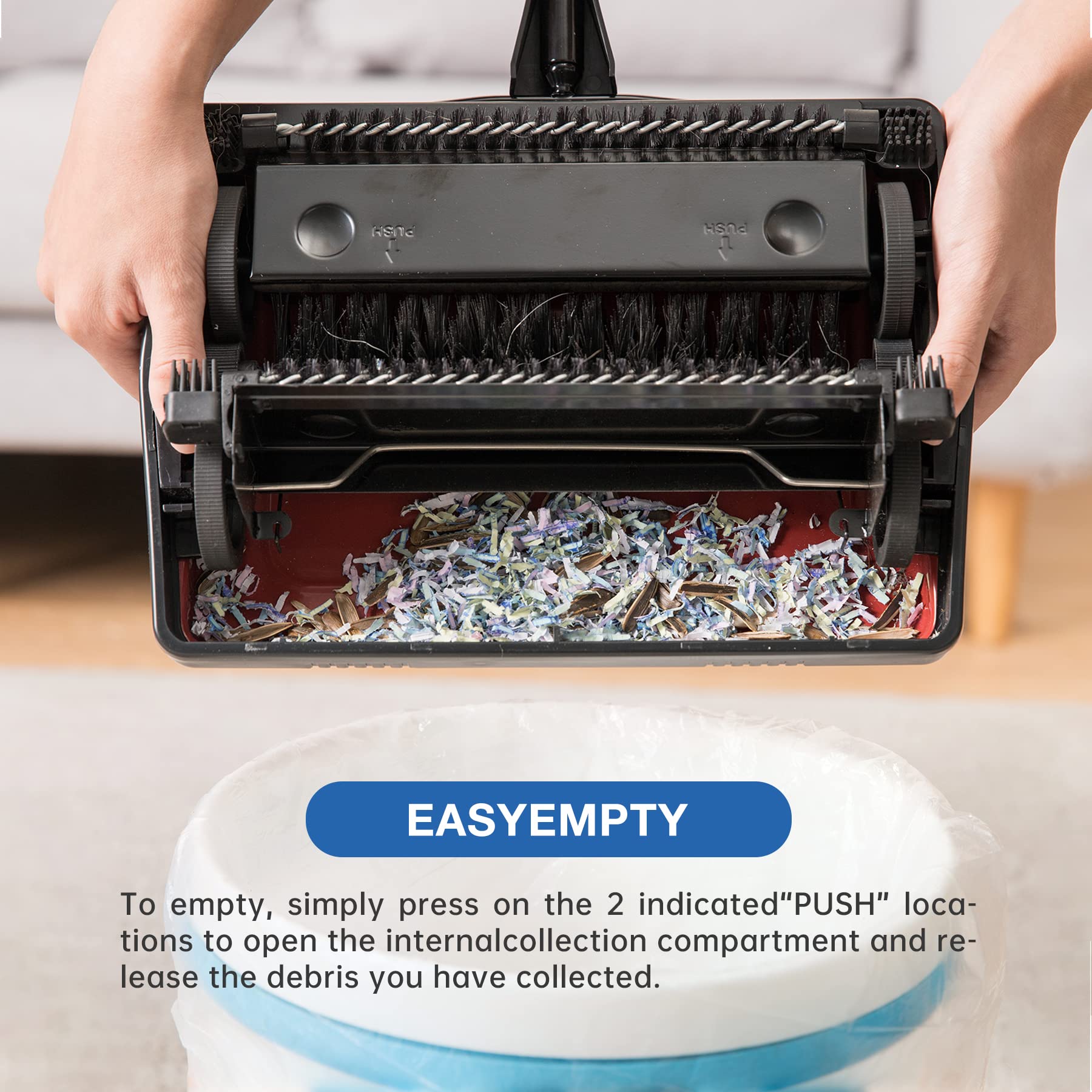 Yocada carpet sweeper dark blue housing in a modern room