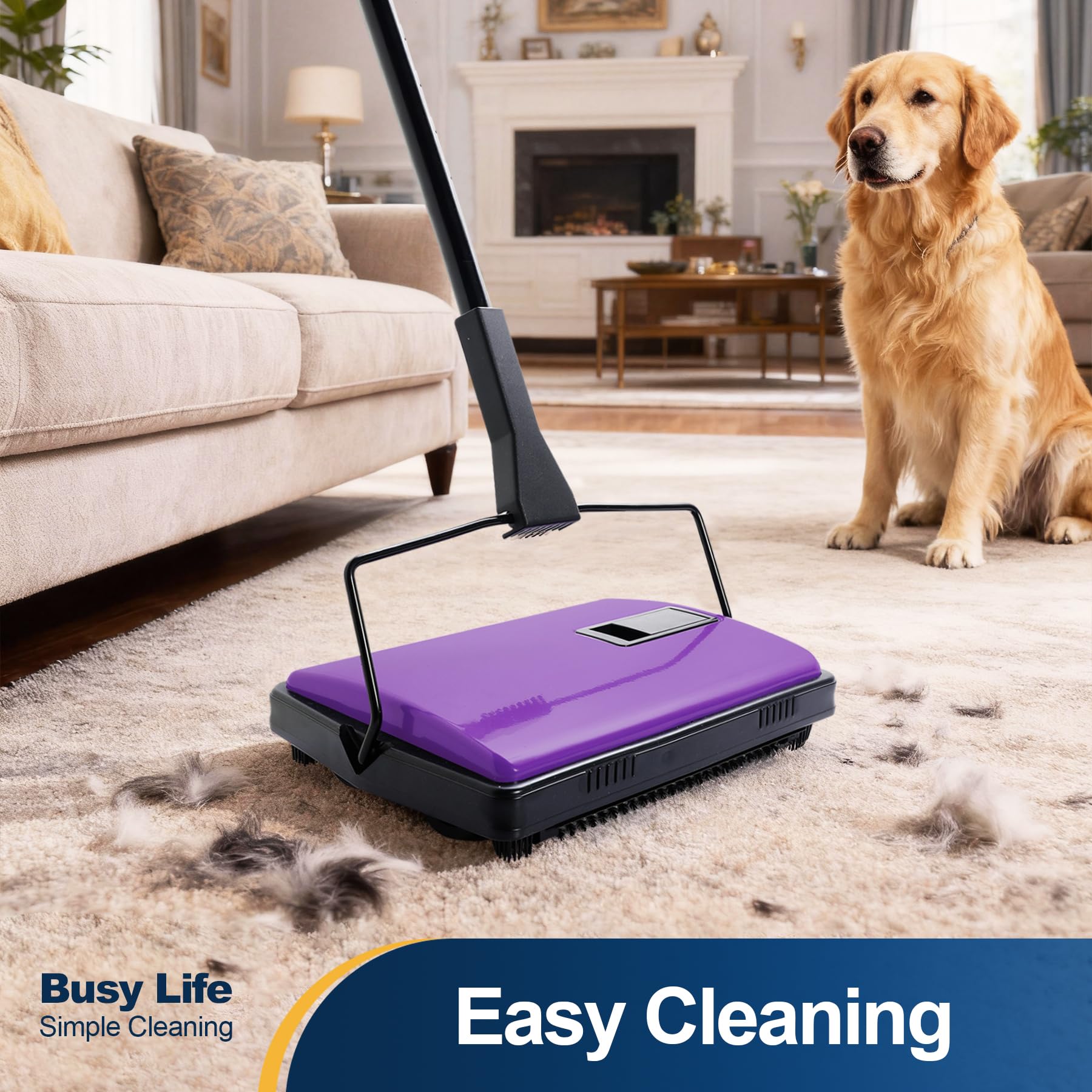 Yocada carpet sweeper picking up pet hair from a low-pile rug