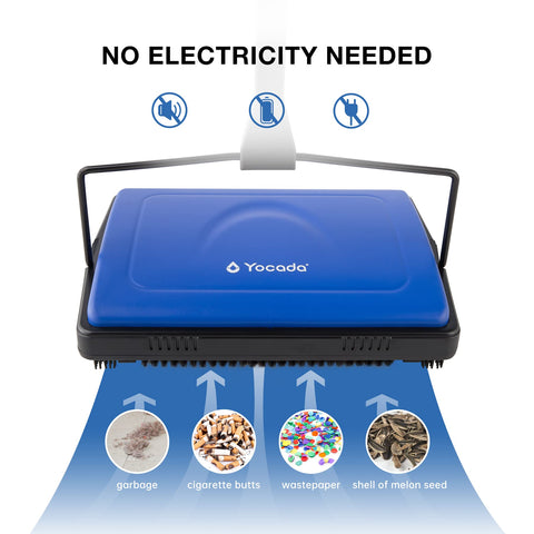 Yocada carpet sweeper collects pet hair and crumbs from a rug