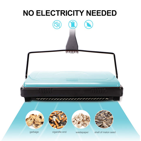 Yocada carpet sweeper captures pet hair from rugs quickly.