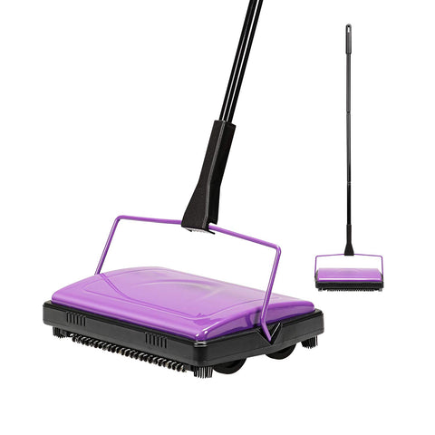 Yocada Carpet Sweeper removes pet hair and crumbs from low-pile carpets.