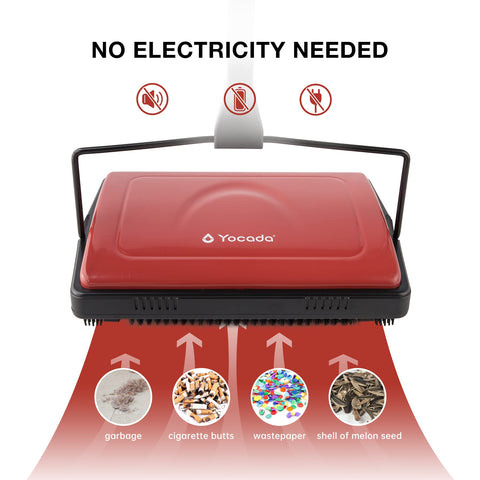 Yocada carpet sweeper tackles pet hair and crumbs without cords.