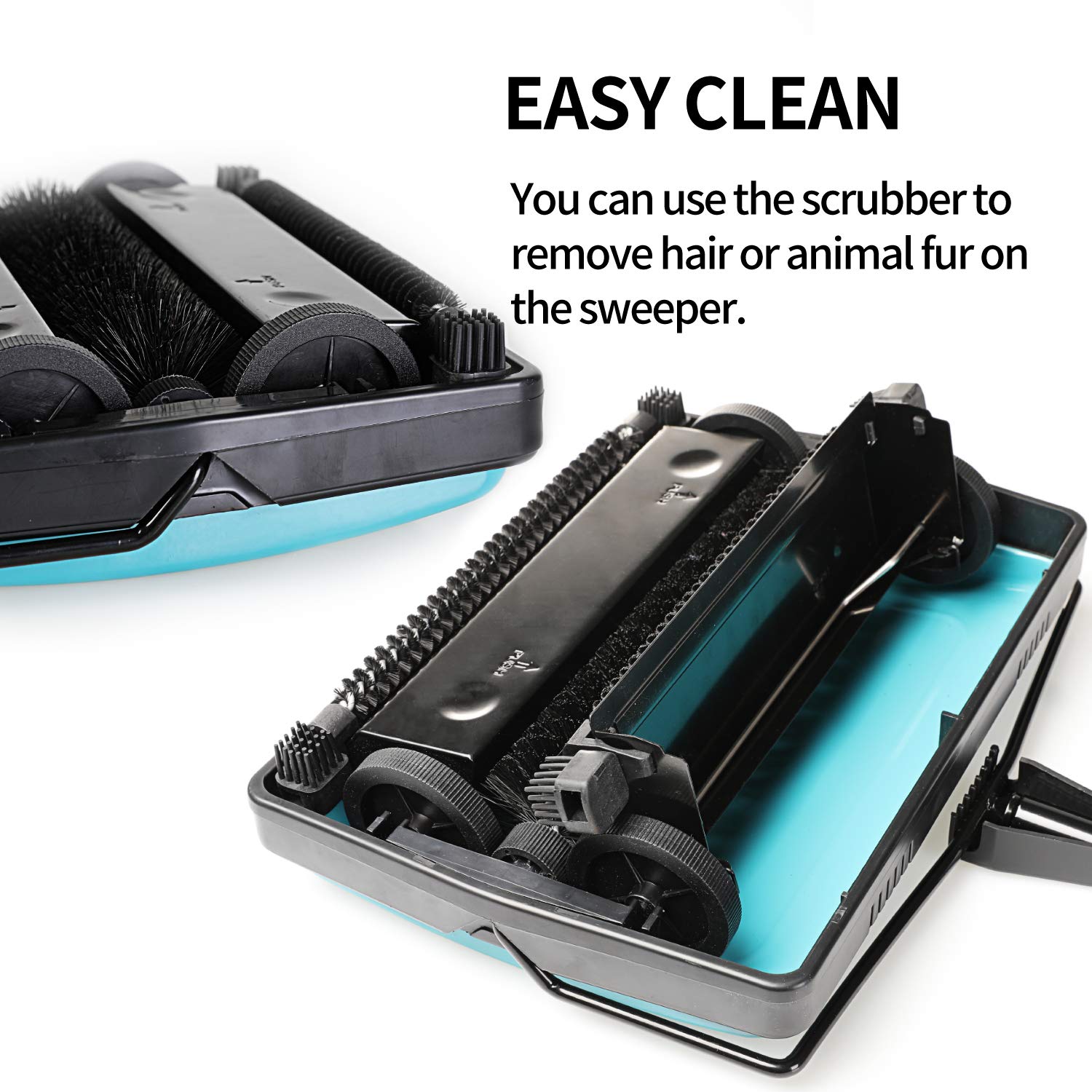 Yocada carpet sweeper empties debris easily with a push button.
