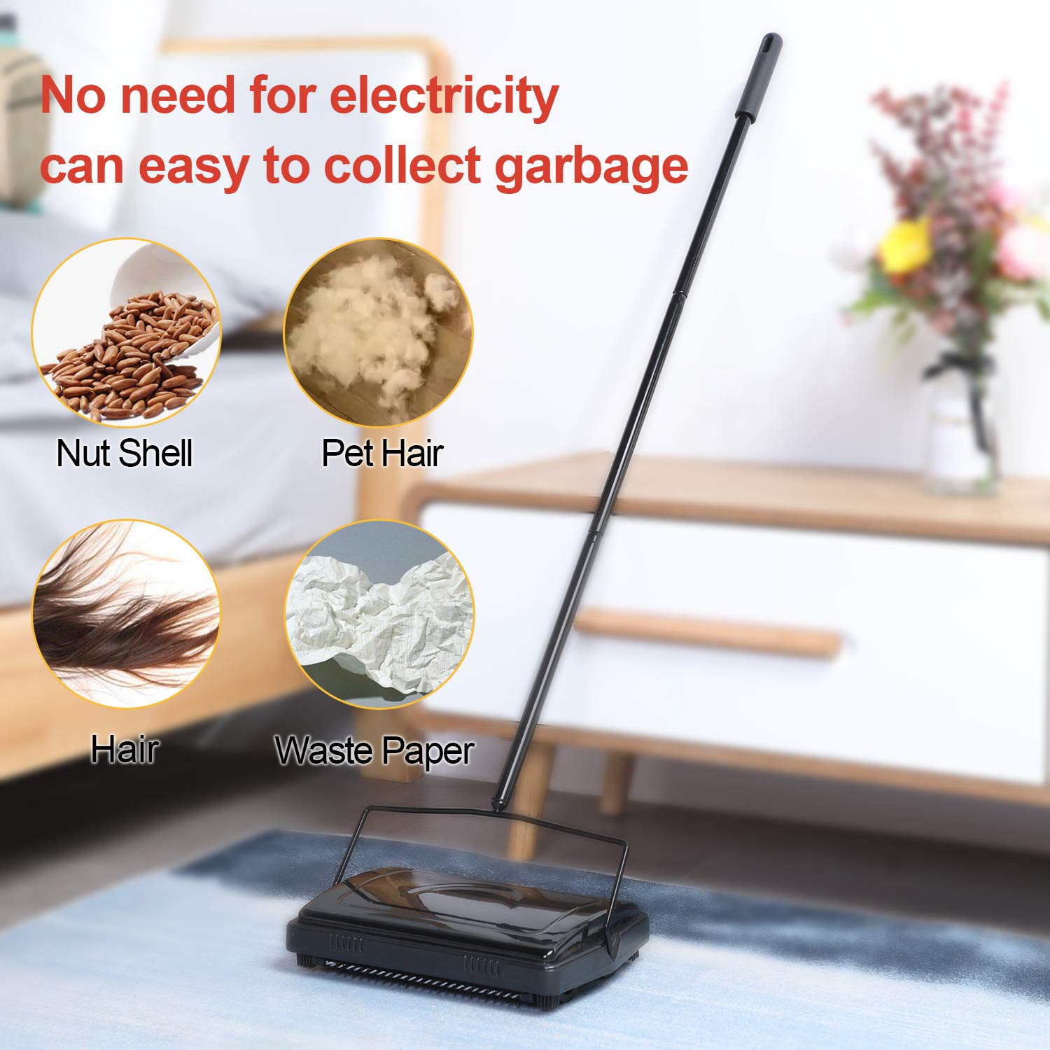 Yocada carpet sweeper with small rubbish bin for quick cleanup