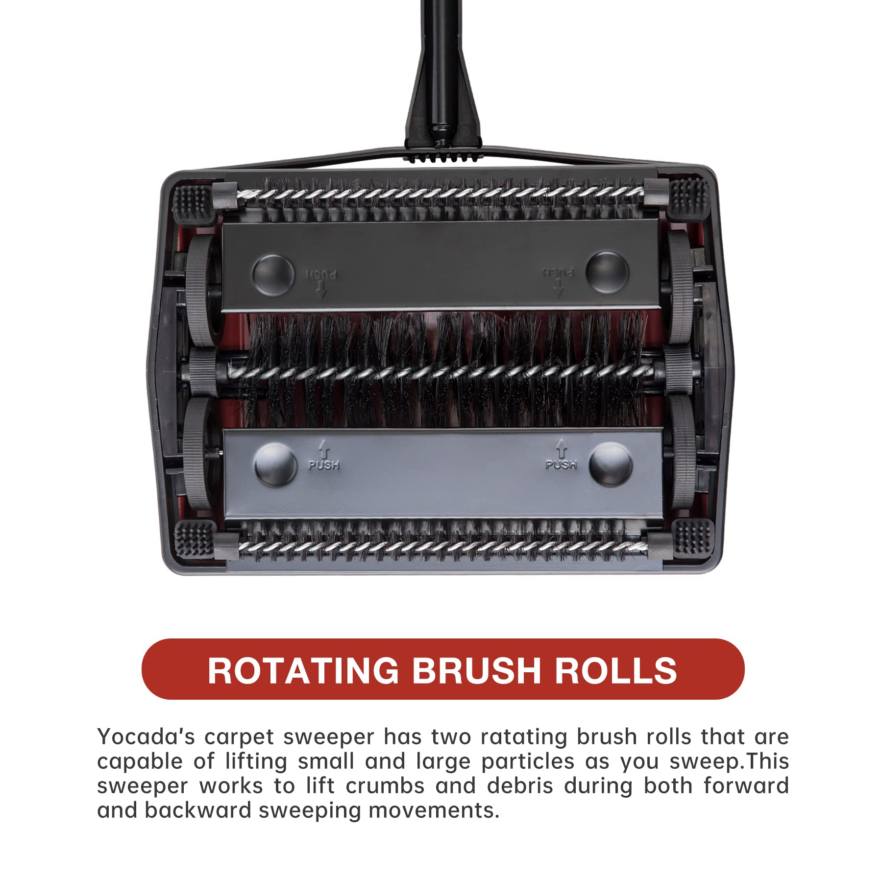 Yocada sweeper reaches under furniture for easy, thorough cleaning.