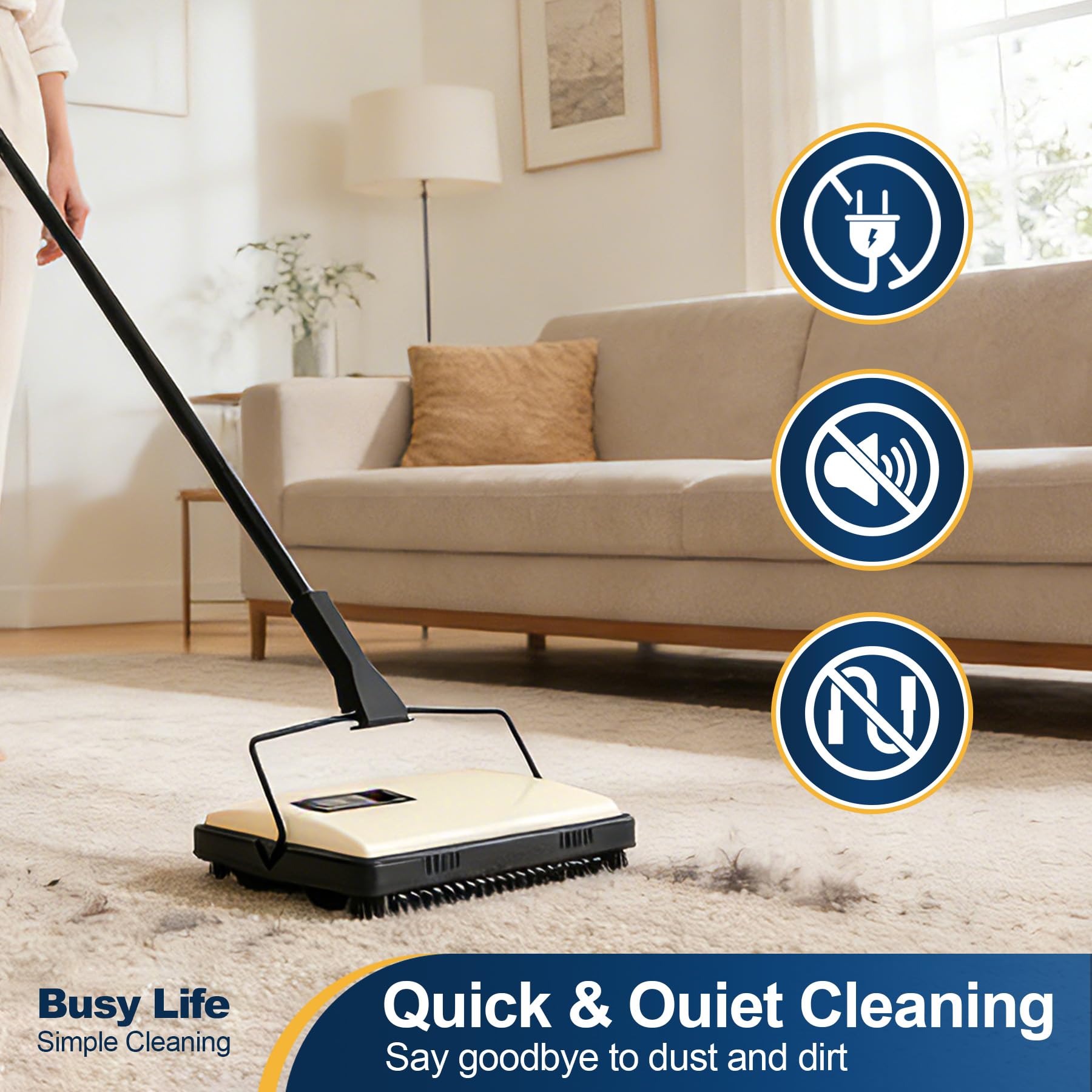 Yocada sweeper captures dust and debris from carpet surfaces