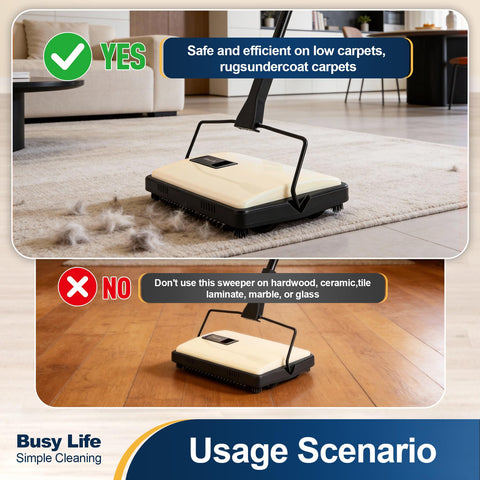 Yocada manual carpet sweeper emptying button makes debris disposal easy