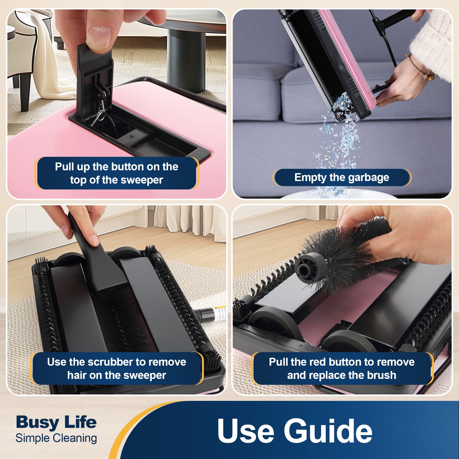 Yocada manual carpet sweeper without electricity for cordless cleaning.