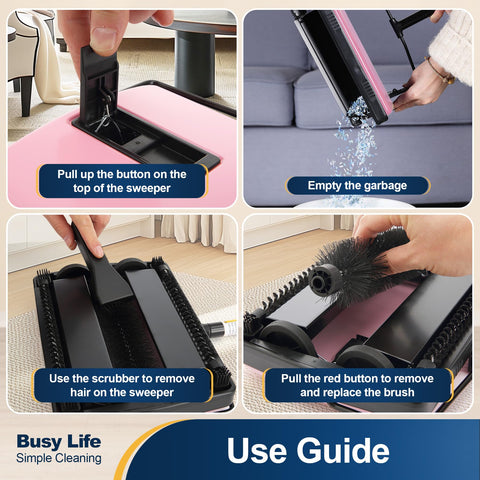 Yocada manual carpet sweeper without electricity for cordless cleaning.