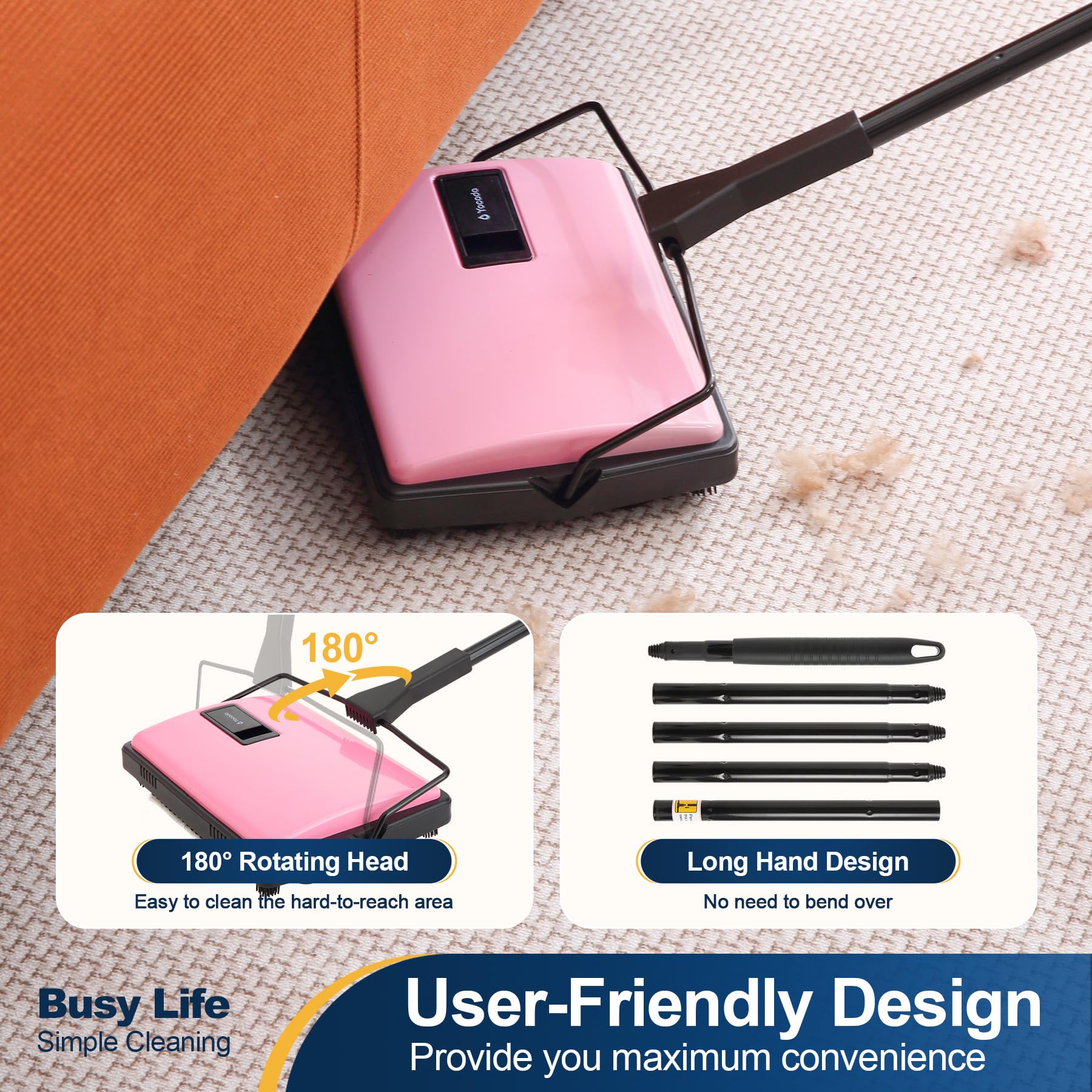 Yocada pet hair removal on carpet using extra rolling brush.