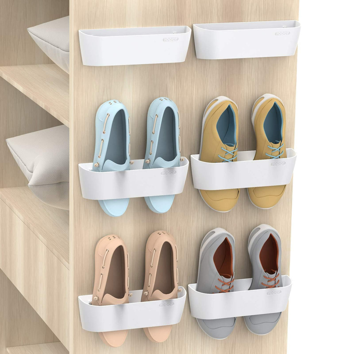Yocice wall mounted shoes rack with six pack keeps entryways tidy and accessible.