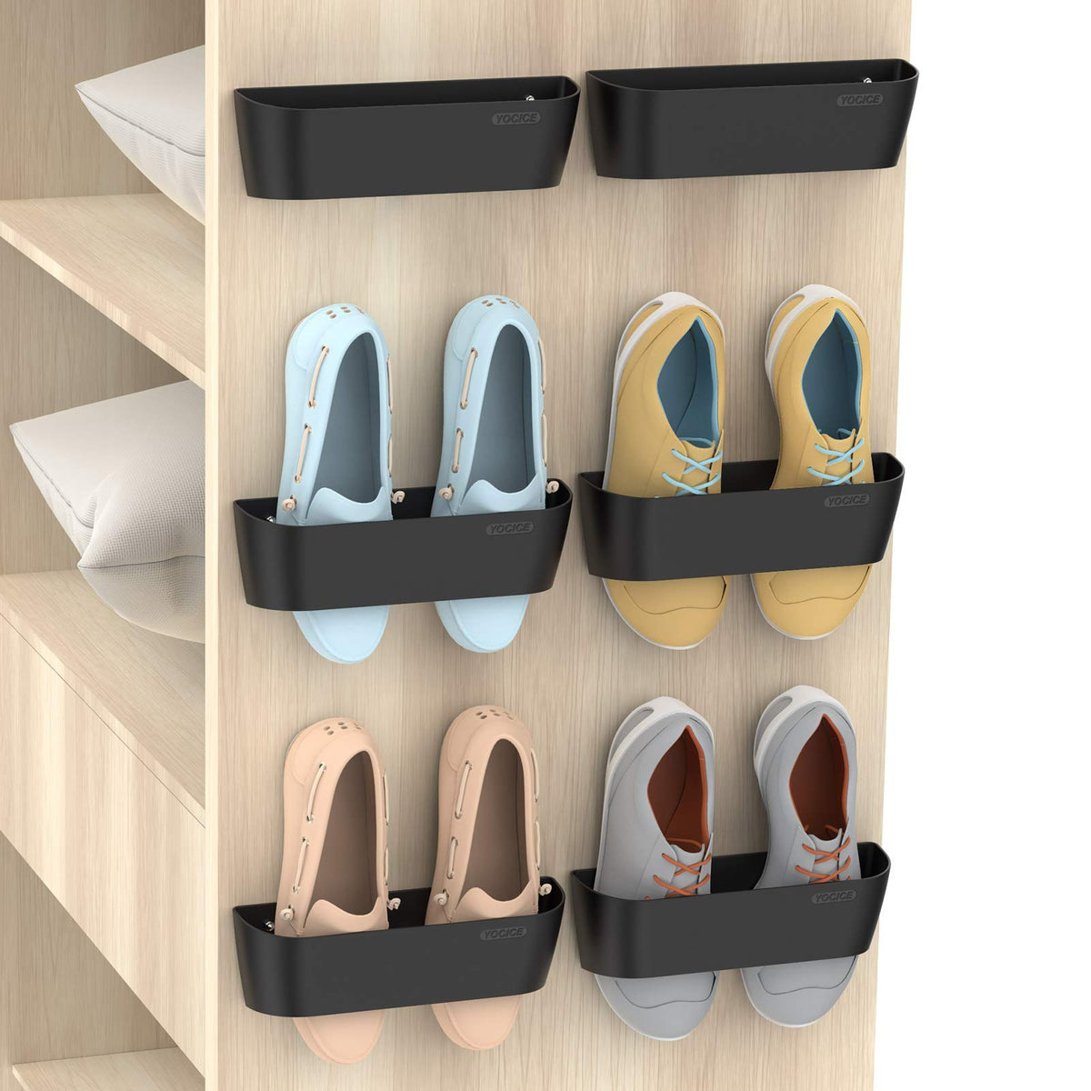 Yocice wall-mounted shoes rack 6-pack installed on a door for organized entryways.