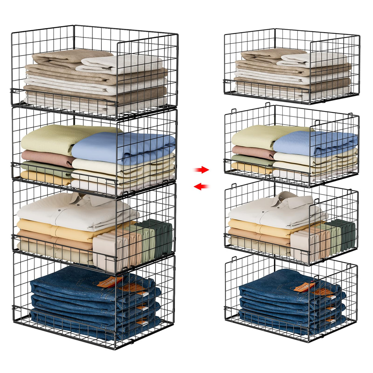 Yociyoga 4-tier closet organizers front view, accessible storage for bulky garments.