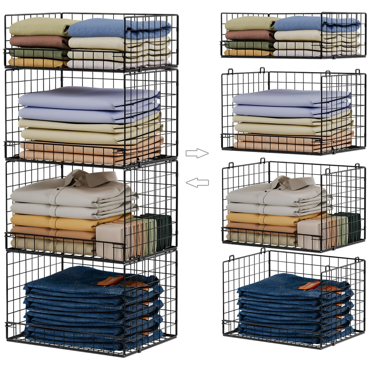 Yociyoga 4-tier stackable closet organizers maximize wardrobe space for easy outfit planning
