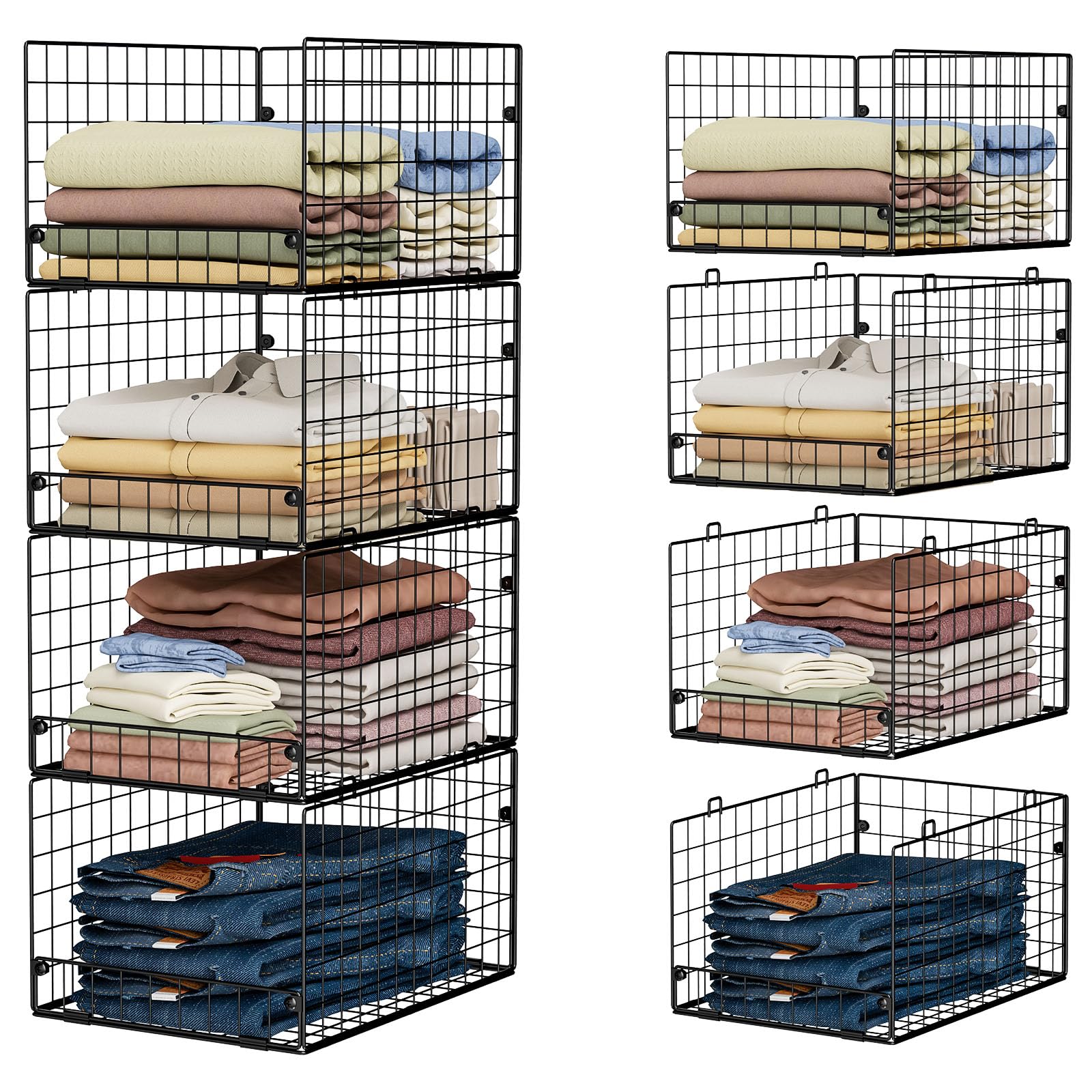 Yociyoga 4-tier stackable closet organizers demonstrate organized wardrobe storage.