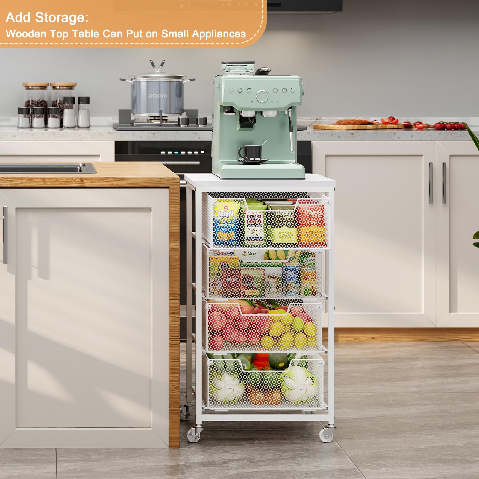 Yociyoga pull-out baskets provide easy access to stored items.