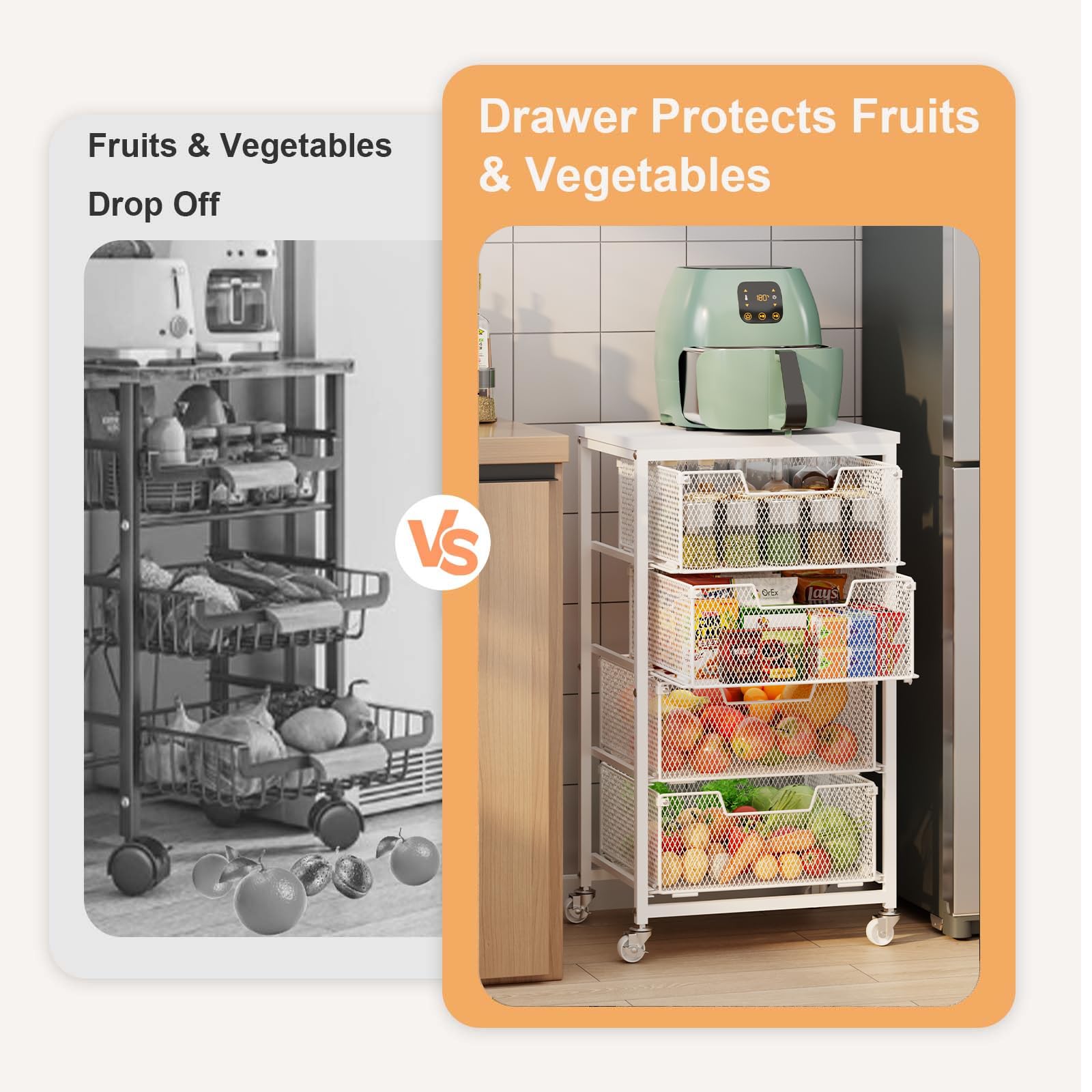 Yociyoga mobile kitchen organizer on wheels for pantry and laundry areas.