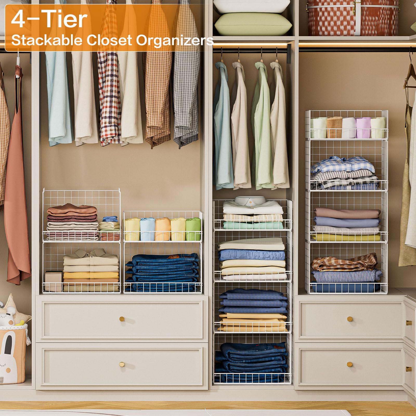 Yociyoga 4Tier T-shirt-bin illustrates clear visibility for everyday garments.