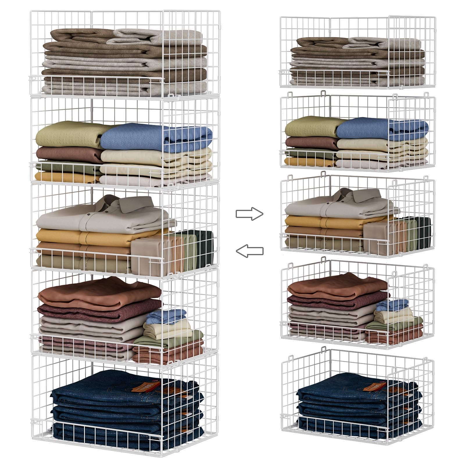 Yociyoga 5-Tier stackable closet organizer with wide mouth for easy access to bulky garments