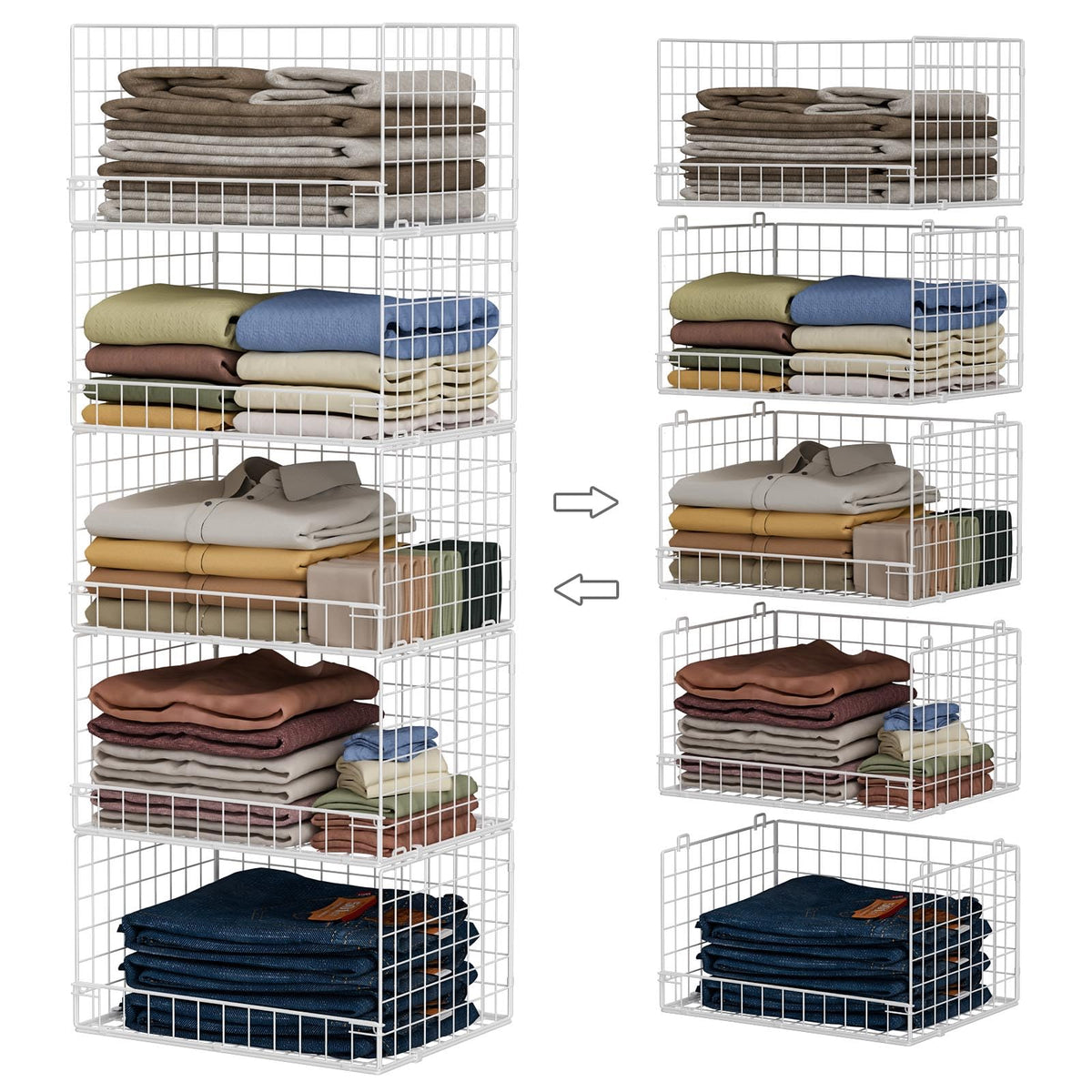 Yociyoga 5-Tier stackable closet organizer with wide mouth for easy access to bulky garments