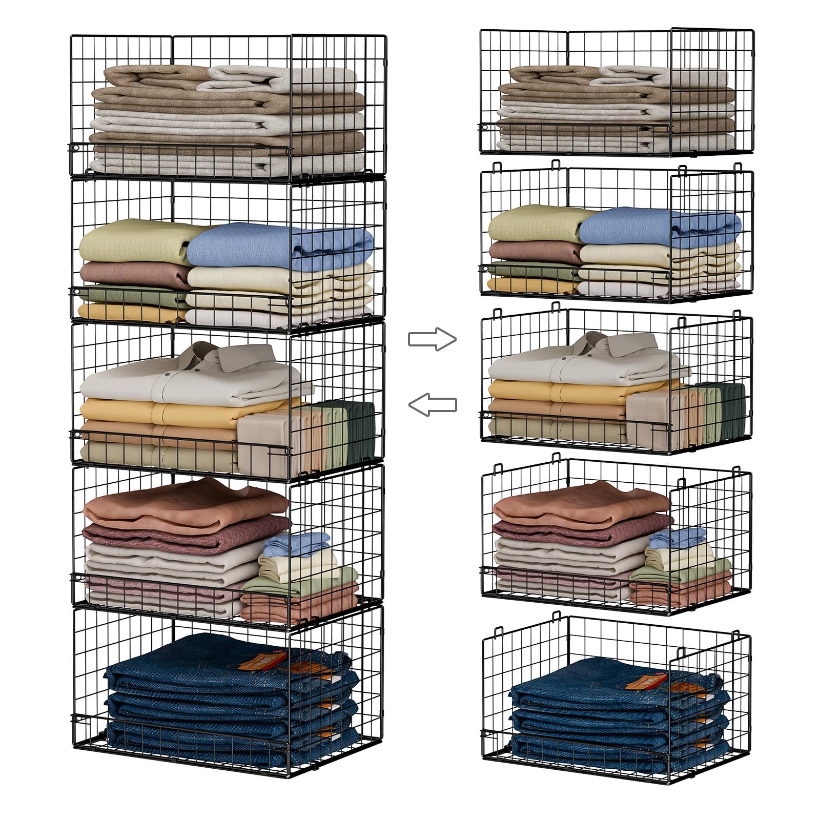 Yociyoga 5-tier stackable closet shelves with front-opening design for easy access.